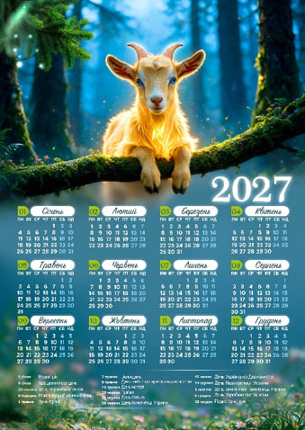 Календар А3 верт «Коза» 2027