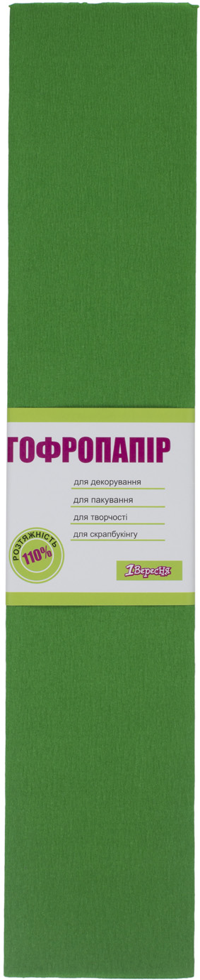 Папір гофра 2мх50 см 110% 42г/м2 1 Вересня світло-зелений 703078