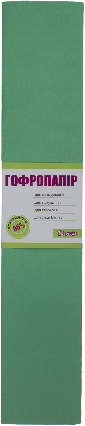 Бумага гофра 5 2мх50 см 55% 26,4 г/м2 1 Вересня ярко-зеленая 705546