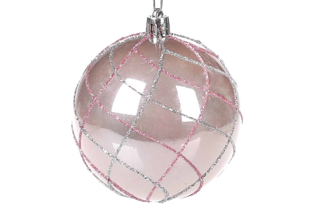 Елочный шар пластиковый 8 см, нежно-розовый пеламутр