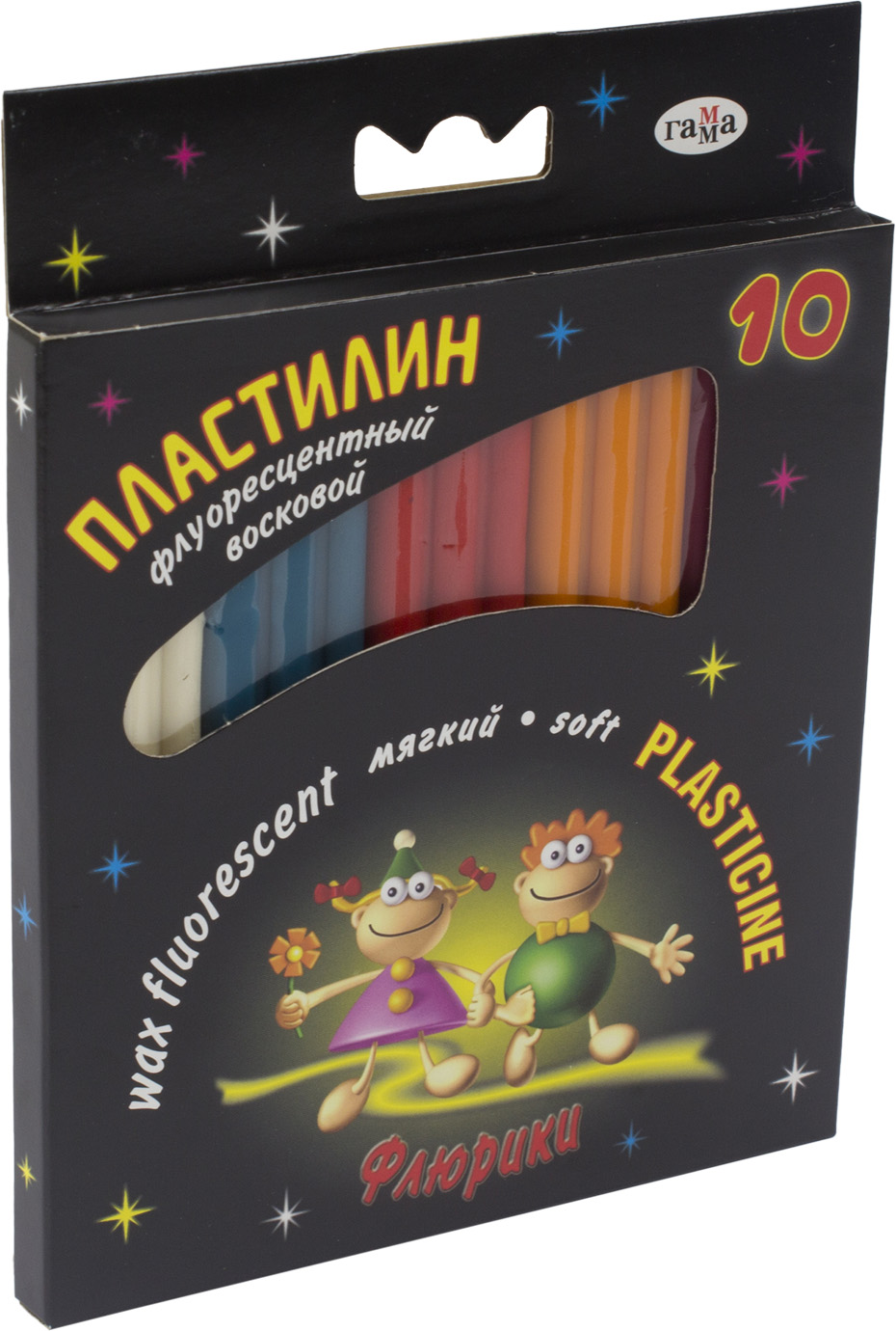 Пластилин флуоресцентный Флюрики 280036Н 10 цветов 128г в коробке