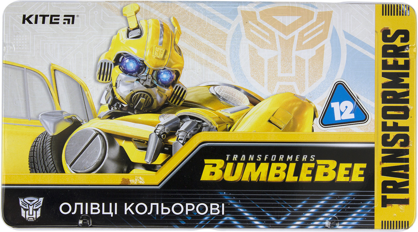 Олівці кольорові 12 кольорів Transformers трикутні металевий пенал