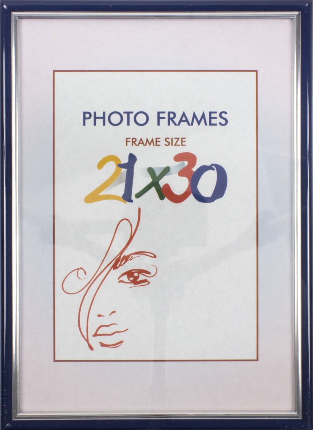 Фоторамка 21×30 темно-синя, срібна оторочка