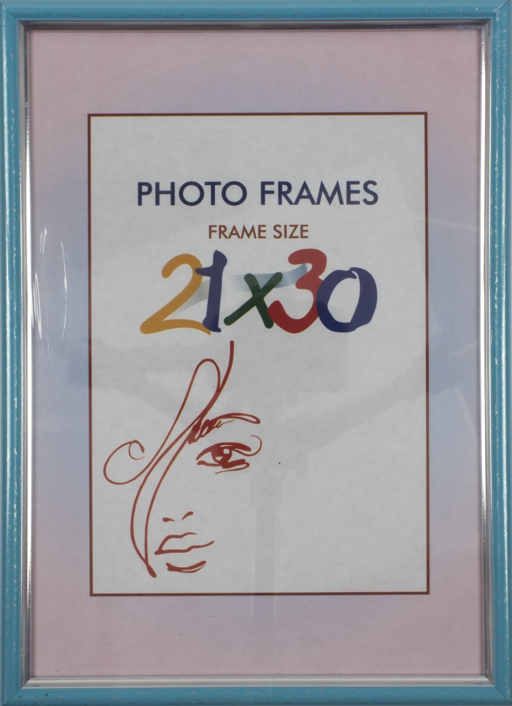 Фоторамка 21×30 бірюзова, срібна оторочка