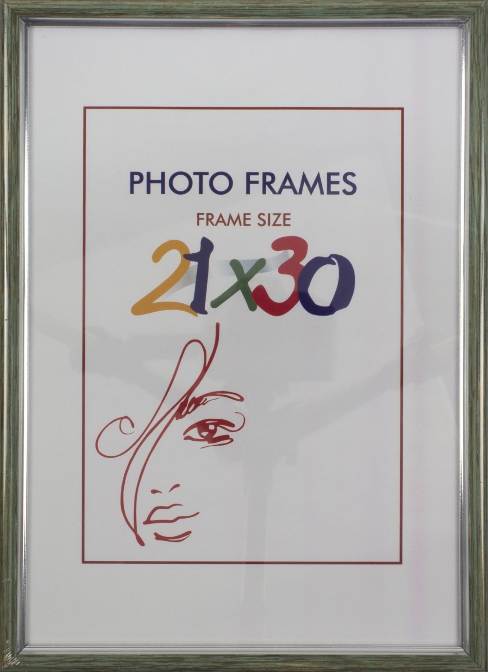 Фоторамка 21×30 зелена, срібна оторочка
