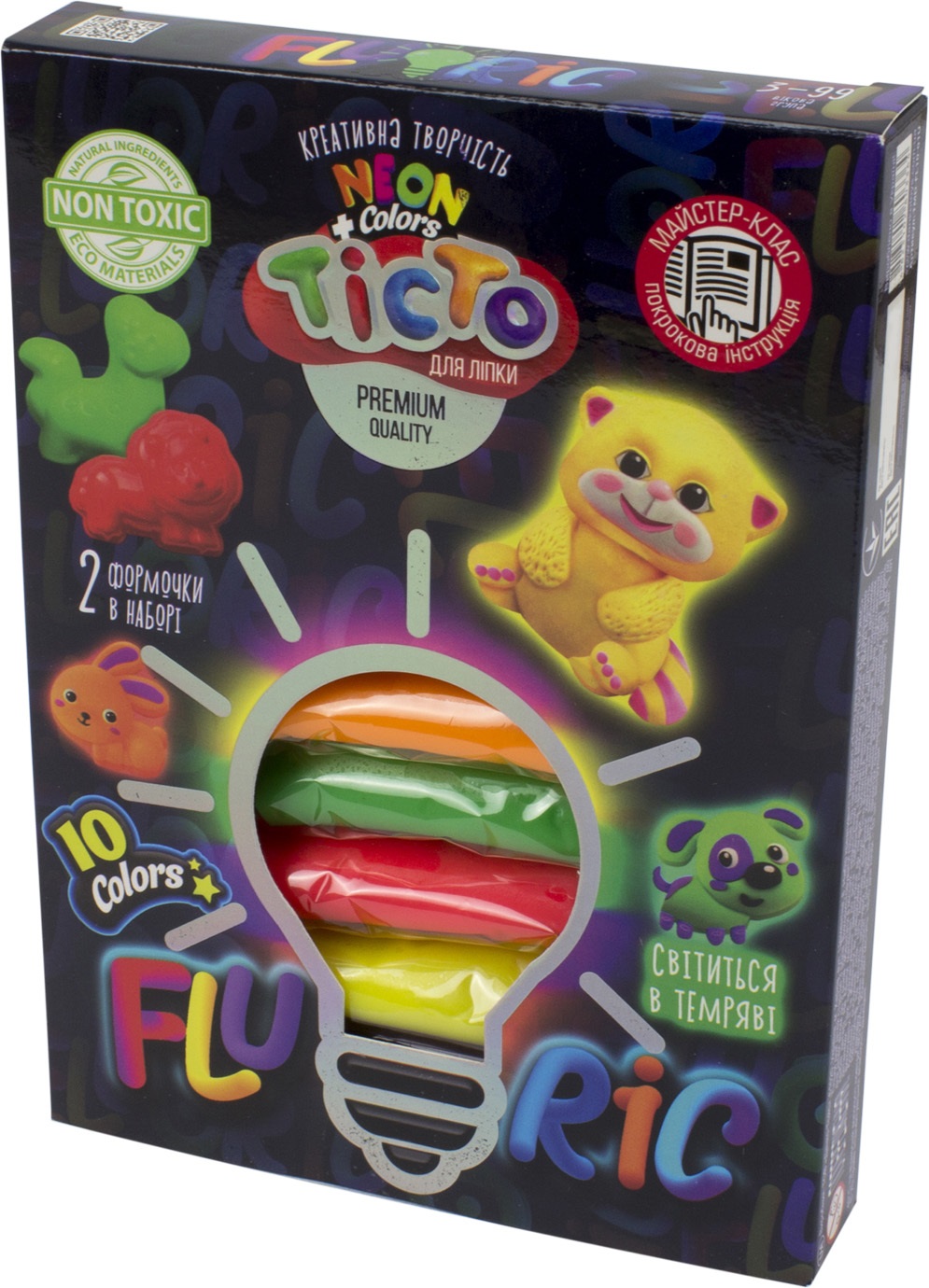 Набір для креативної творчості Fluoric тісто для ліпки 10 кольорів DankoToys TMD-FL10-01U, 02 U-03