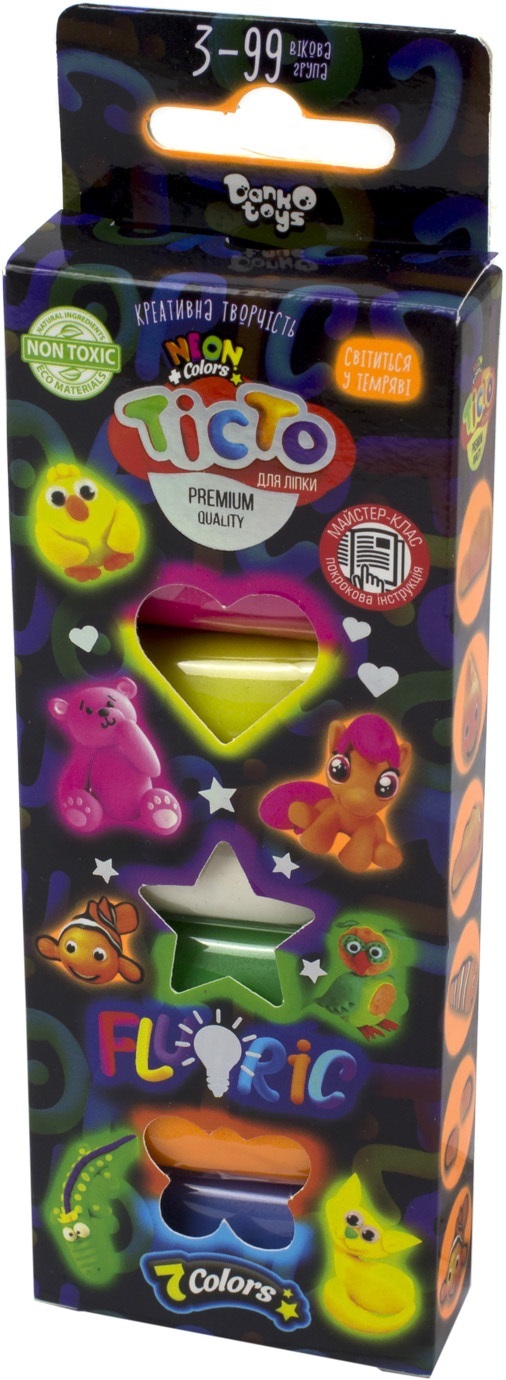 Набір креативної творчості DankoToys Fluoric тісто для ліплення 7 кольорів українською TMD-FL-7-01U, 02U