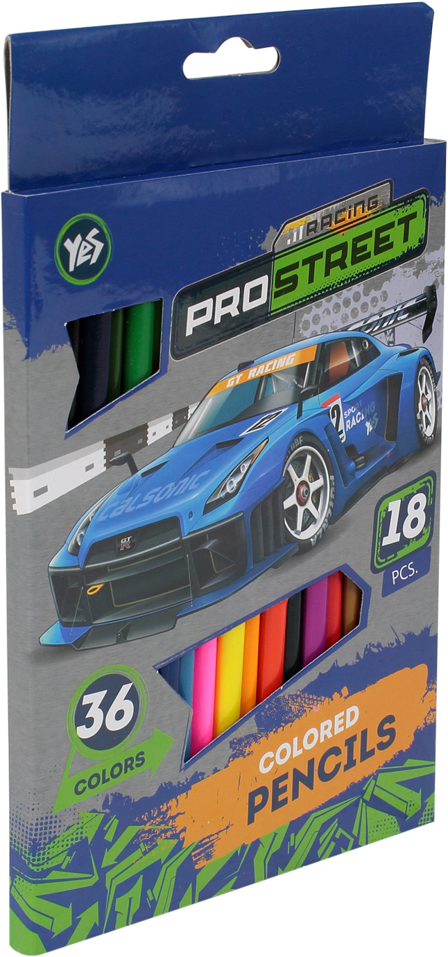 Олівці кольорові 36 кольорів/18 шт Street racing 29048