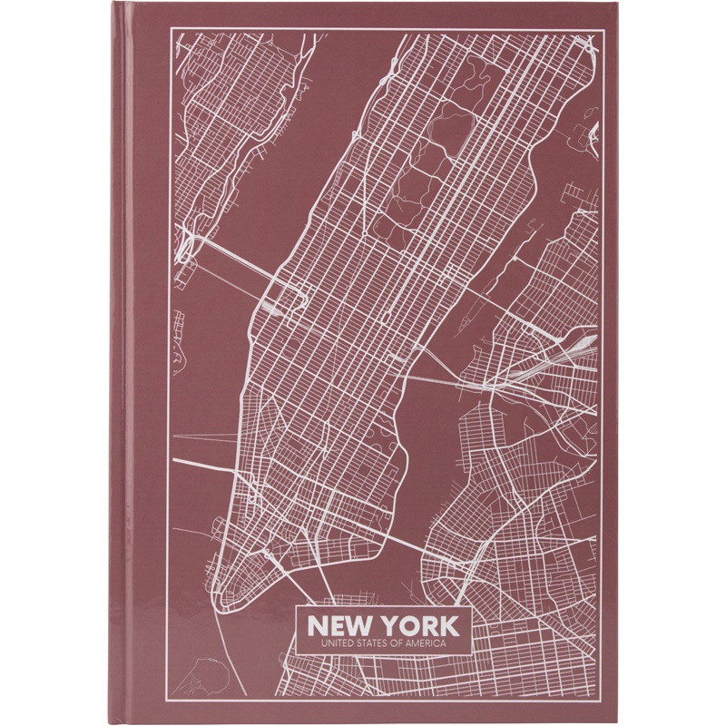 Книга-канцелярська А4,96 аркушів, клітинка Maps New York рожево-коричнева