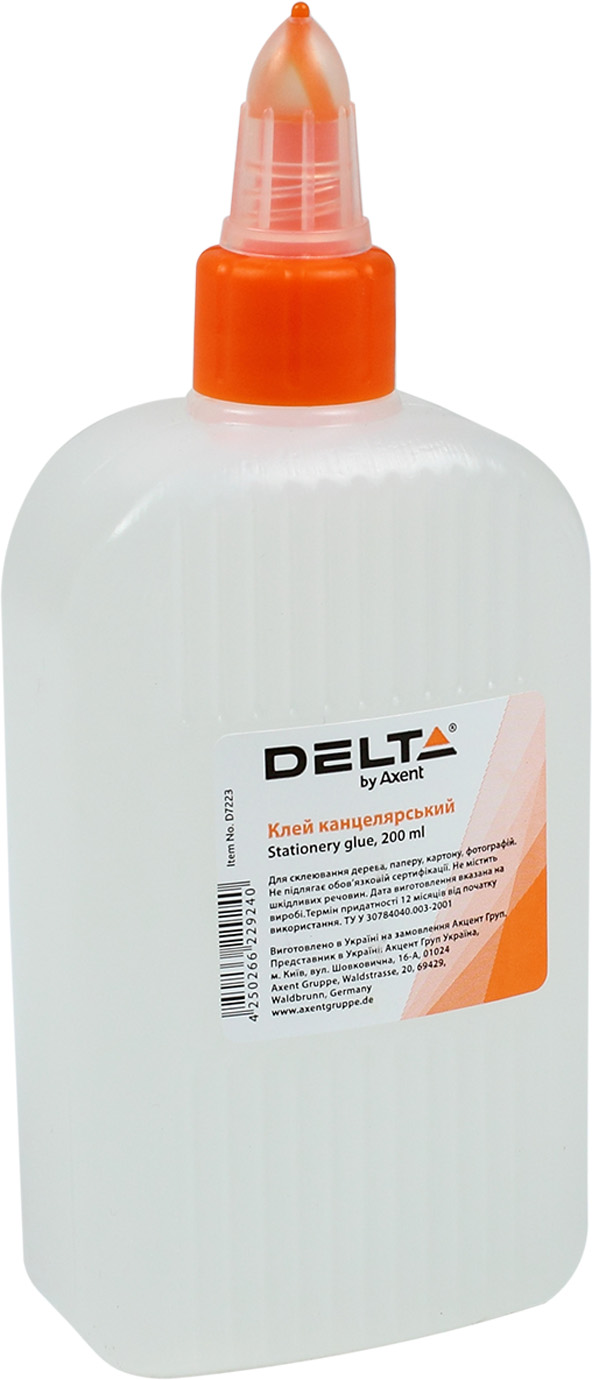 Клей канцелярський Axent/Delta 200мл ковпачок-дозатор 7223