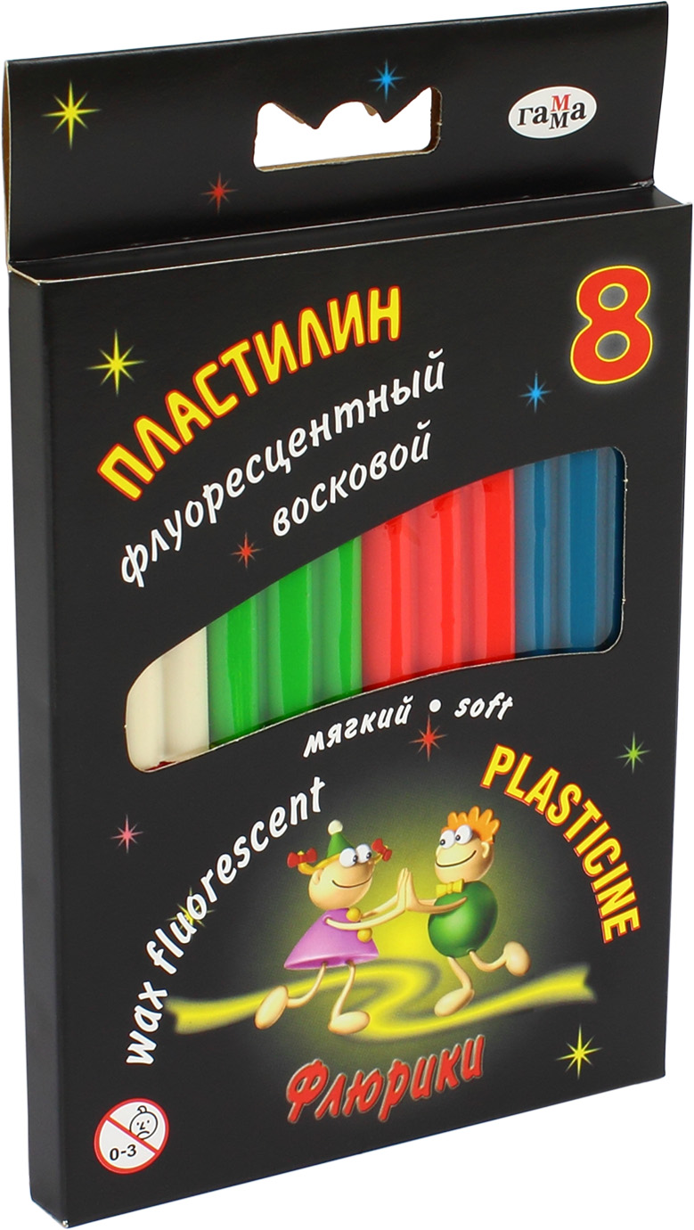 Пластилин флуоресцентный Флюрики 280035Н 8 цветов 102г в коробке