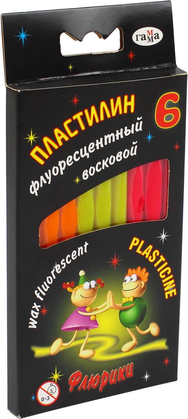 Пластилин флуоресцентный Флюрики 280034Н 6 цветов 76г в коробке