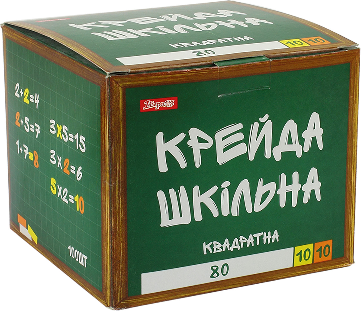 Мел белый+цветная школьная квадратная 1 Вересня 100 шт 400147