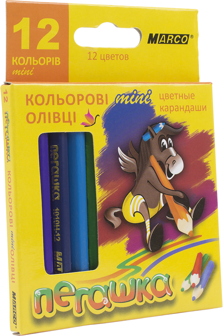 Олівці кольорові 12 кольорів Пегашка короткі