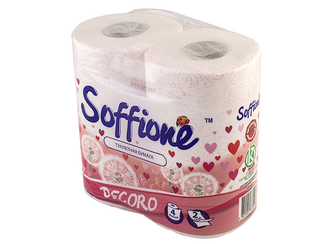 Туалетний папір «Soffione» Decoro 2шар. (4шт) біл. пр. рожева