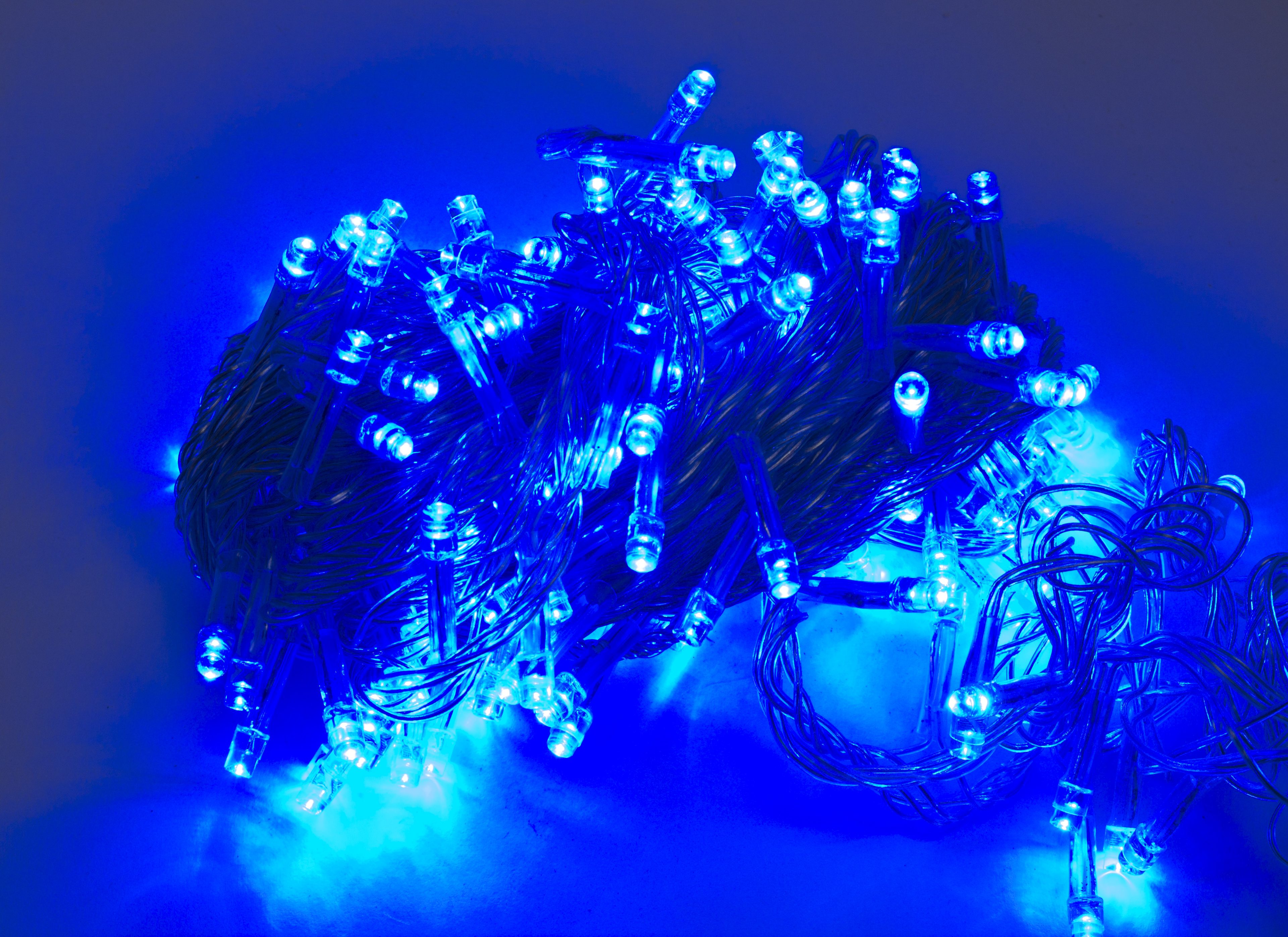 Гірлянда електрична 200 LED неон синій, прозорий провід L-13,5 м