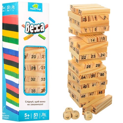 Настільна гра дерев'яна вежа 51 блок в коробці 19,5×5,5×5,5см