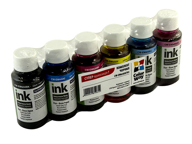 Чорнило к-кт ColorWayEpsonTX650 6×100мл black, cyan, m-nta, light cyan, light m-nta, yelow