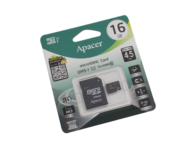 Карта памяті 16Gb Micro-SDHC (UHS-1) R-45Mb/s adapter class10 8869