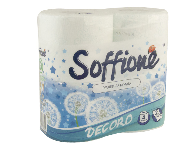 Туалетний папір Soffione Decoro 2-х шаровий 4 шт білий пофарбований синім 3001