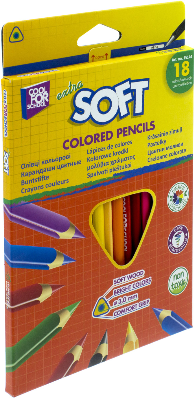 Олівці кольорові 18 кольорів Cool For School Extra soft трикутні