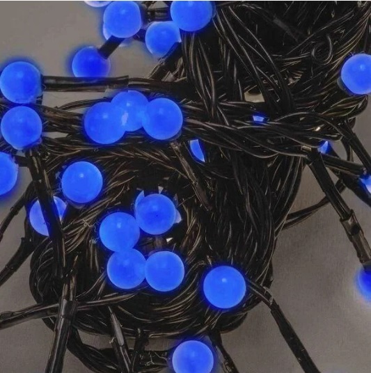Гірлянда електрична Перлина 50 LED синя, чорний провід 5 м