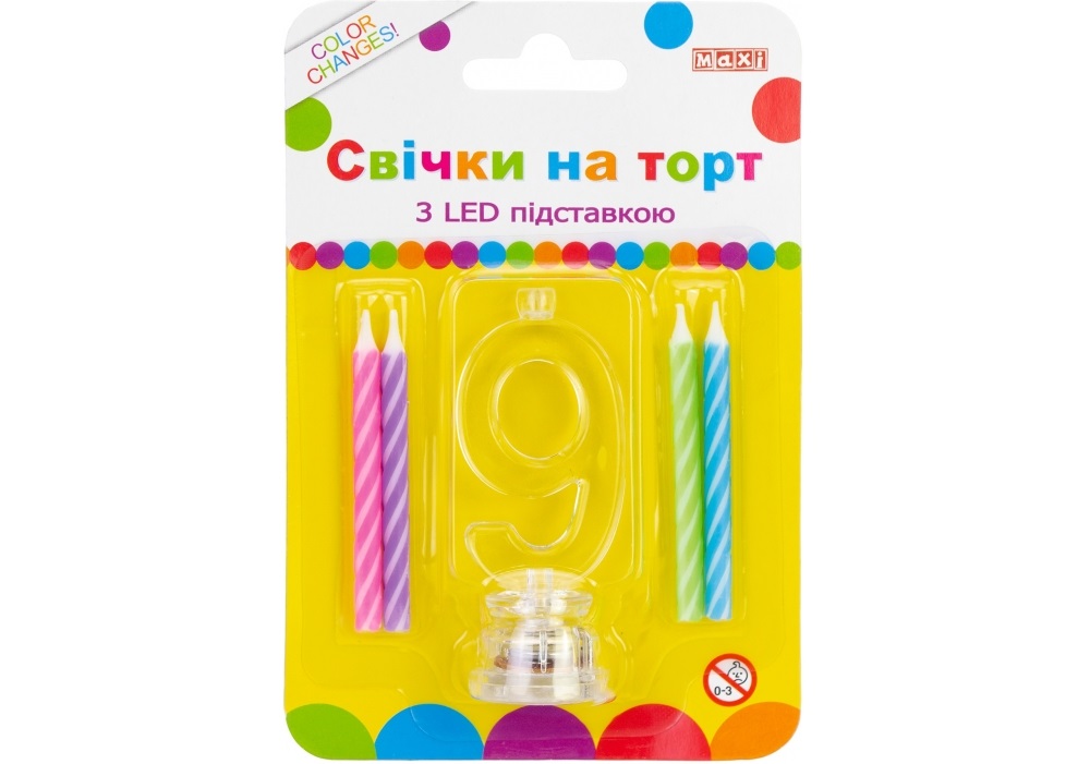 Набір свічок в торт 4 шт з LED світяться Цифра-9