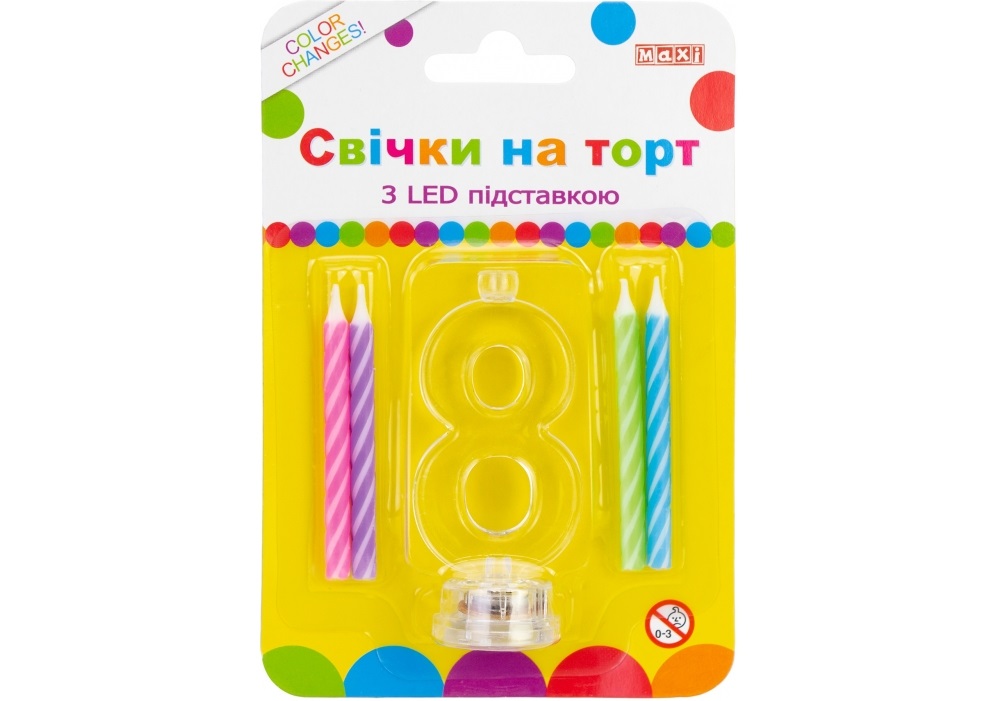 Набір свічок в торт 4 шт з LED світяться Цифра-8