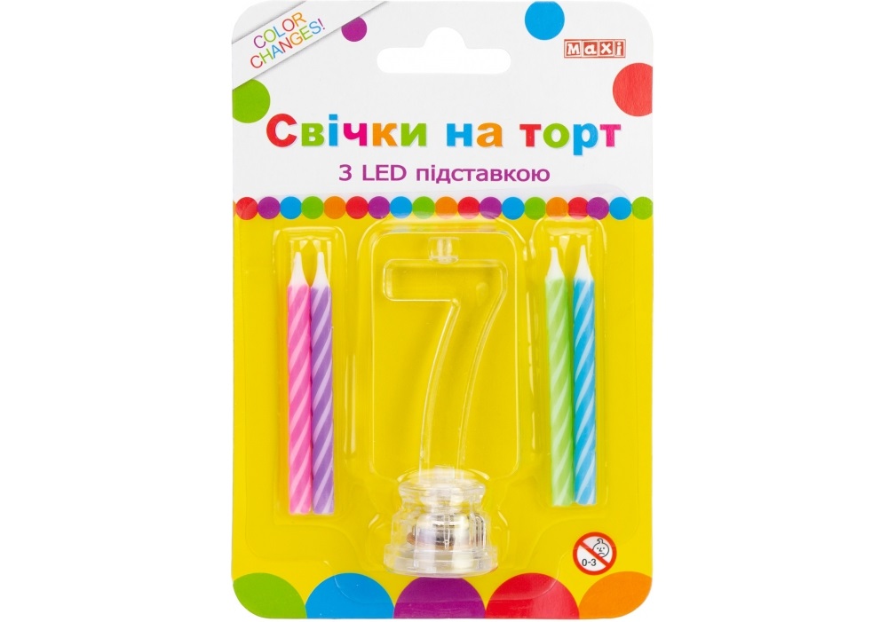 Набор свечей в торт 4 шт с LED светятся Цифра-7