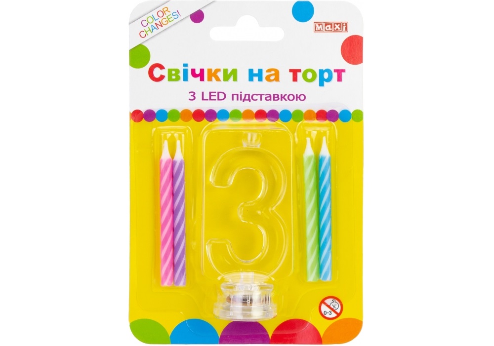 Набор свечей в торт 4 шт с LED светятся Цифра-3