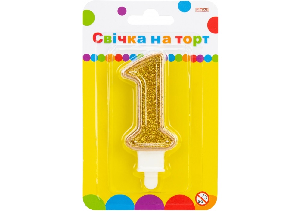 Свеча в торт Цифра-1 золотистая 7,62 см с блестками
