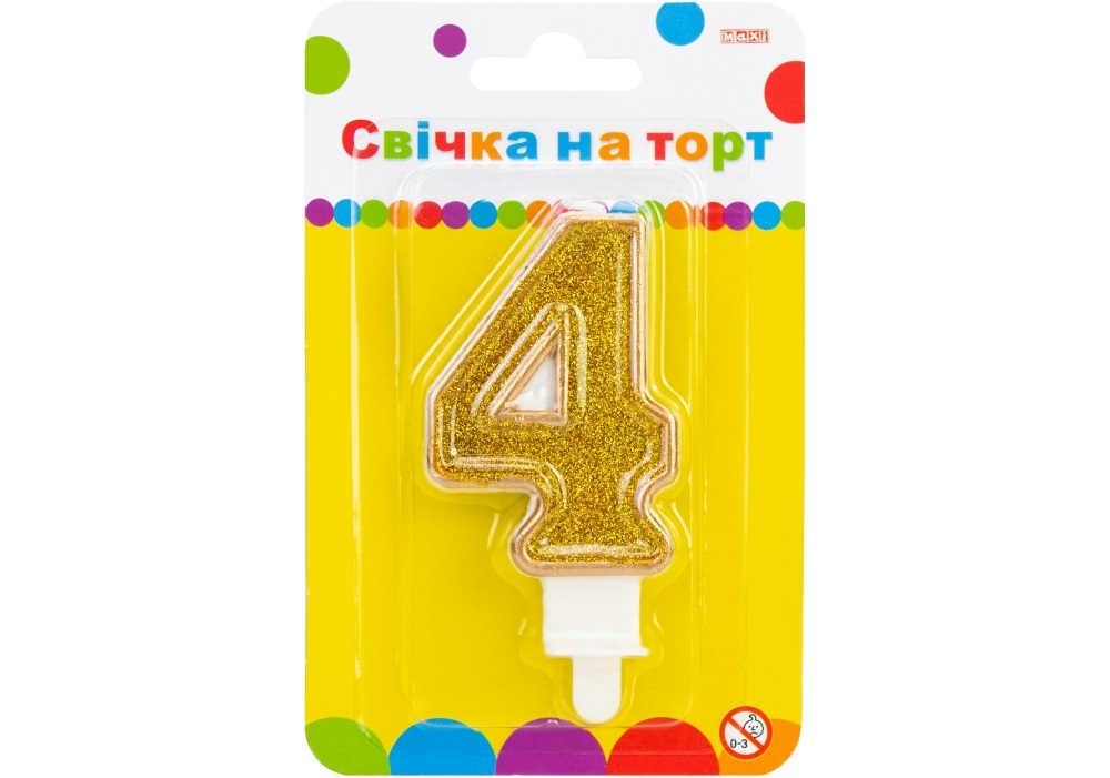 Свеча в торт Цифра-4 золотистая 7,62 см с блестками