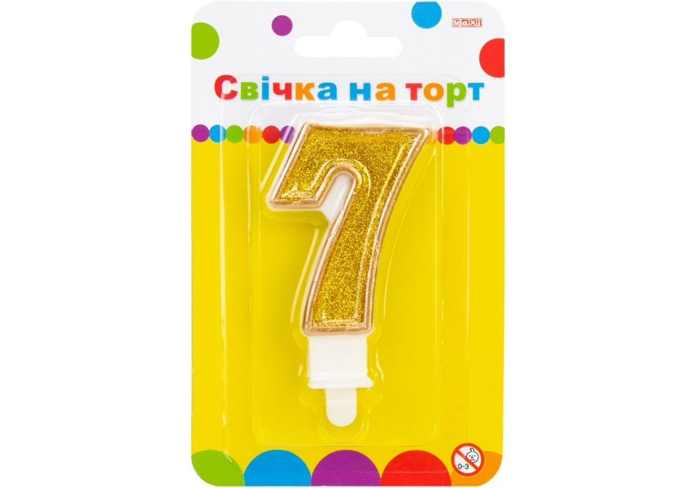 Свічка в торт Цифра-7 золотиста 7,62 см з блискітками