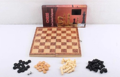 Шахи 3 в 1 (шахи, шашки, нарди) , дерев'яні, в коробці, 24×12,5×3 см КІ