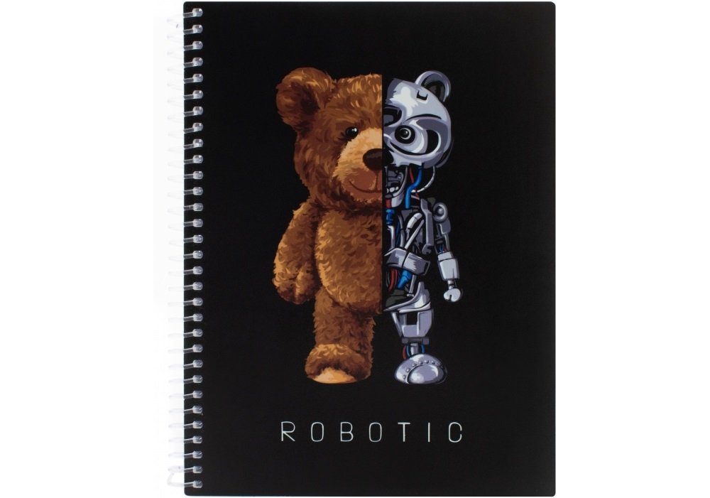 Блокнот на пружине боковой A5 80 листов клетка пластиковая обложка Pets Fashion: Robotic