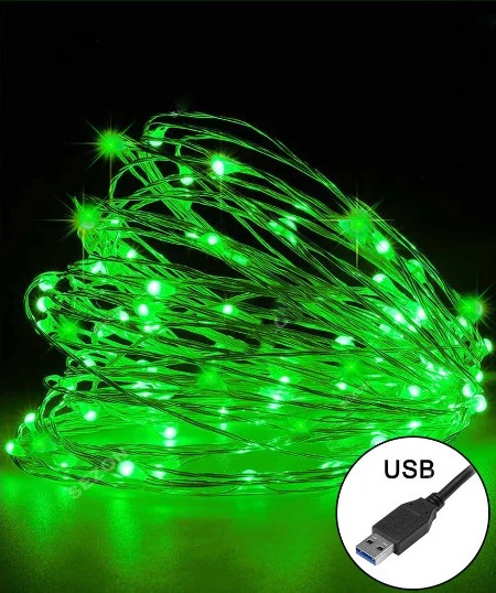 Гірлянда електрична Роса 100 LED і USB, зелений 10 м