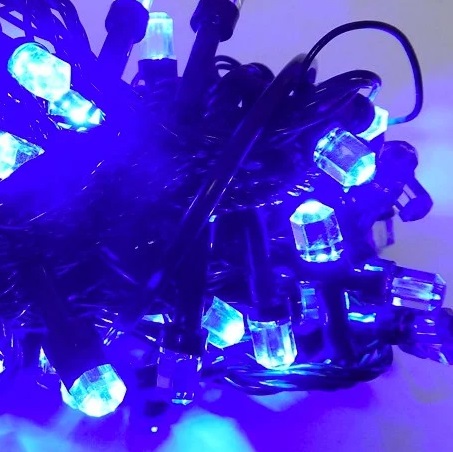 Гірлянда-штора-дощик електрична Рубін 200 LED синя L-5 H-0,7 м чорний провід