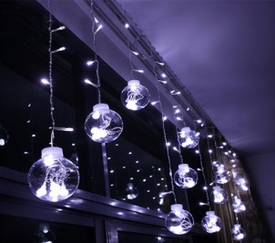 Гірлянда-штора електрична Кульки 12 LED біла L-2,5 H-0,8 м