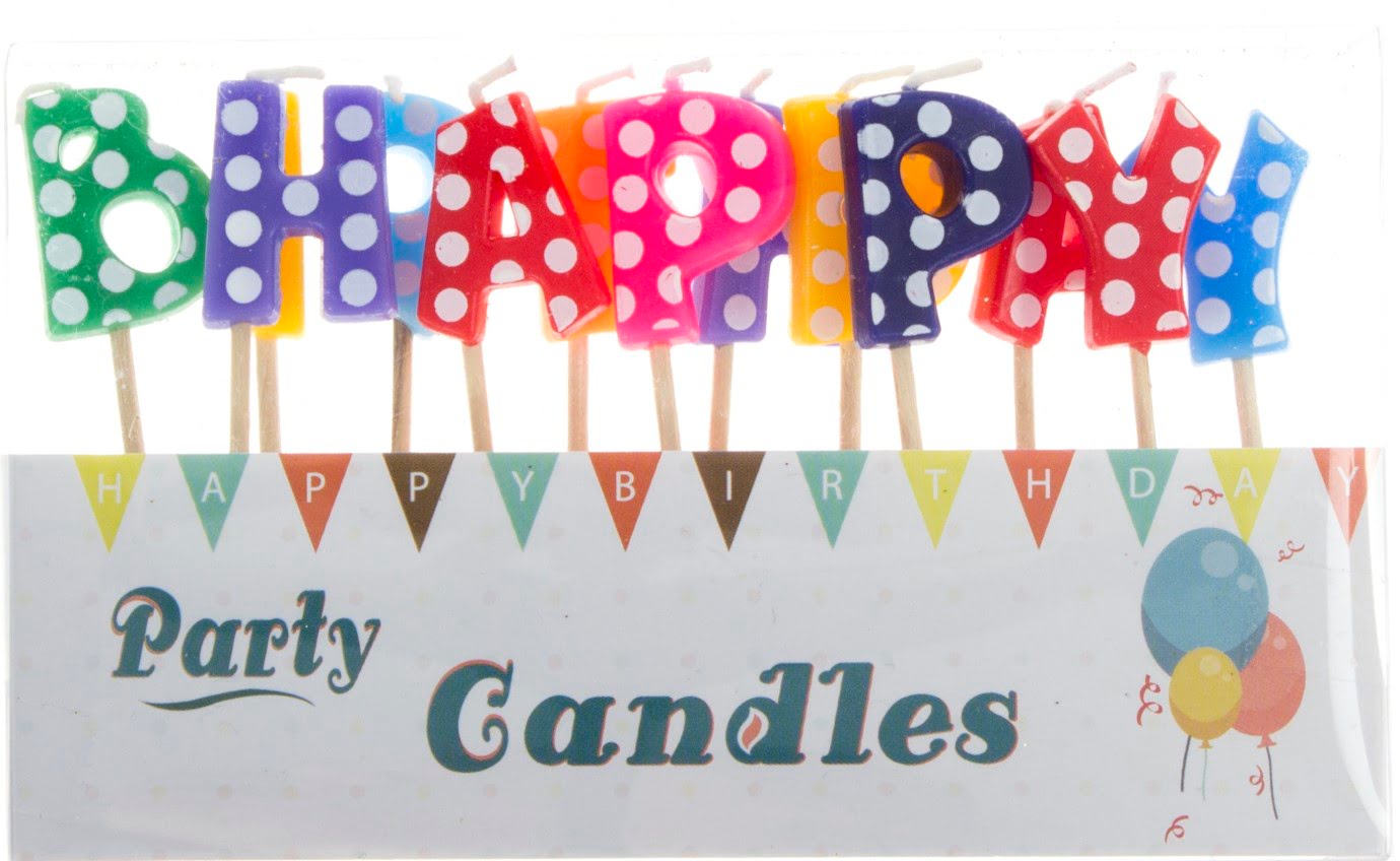 Свеча в торт Happy Birthday горох