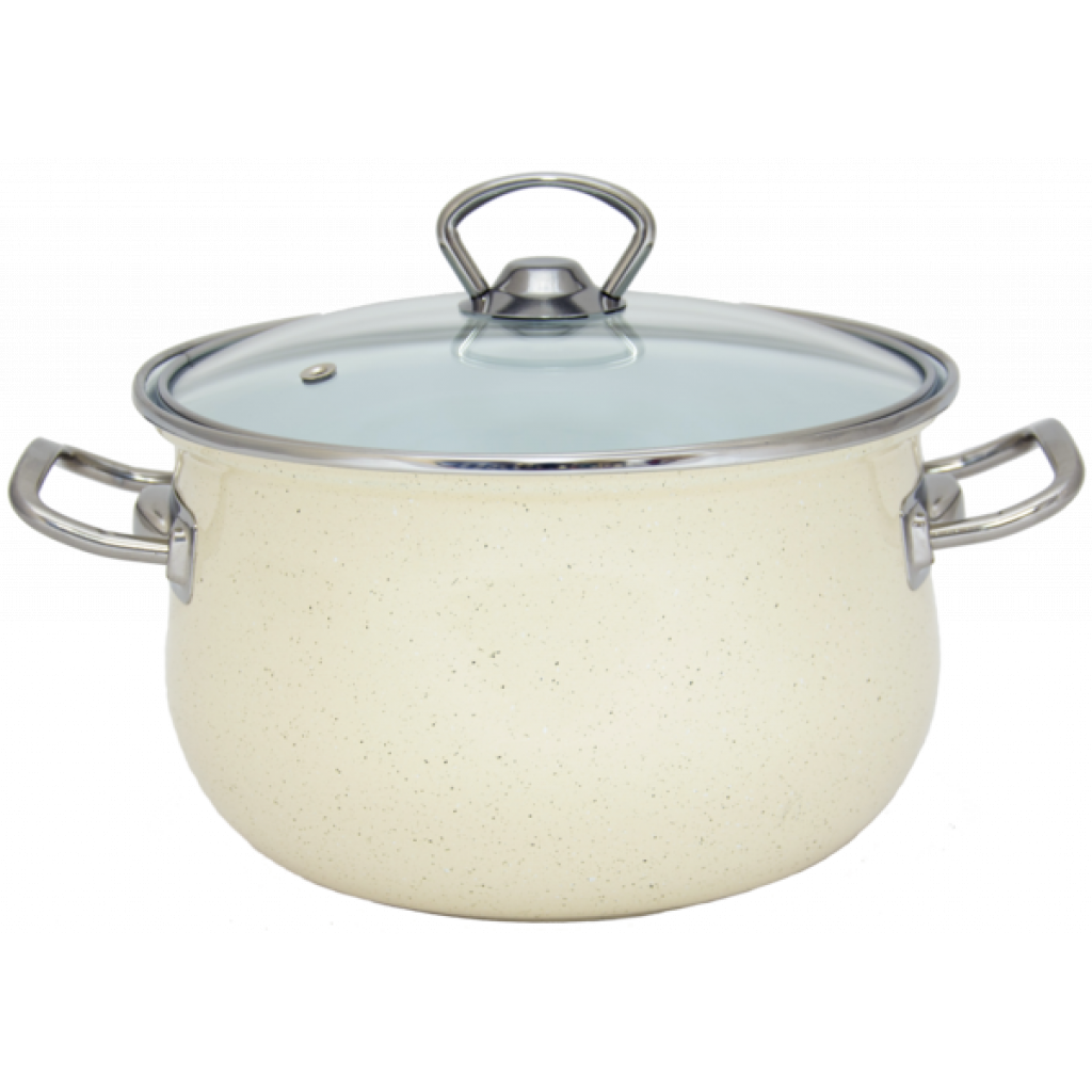 Каструля емальована 24 см 6,5 л зі скляною кришкою Cream 5165