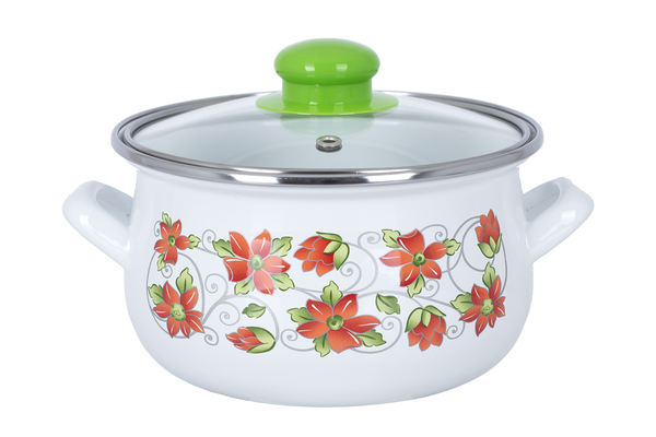 Каструля емальована 18 см 2,4 л зі скляною кришкою Garden