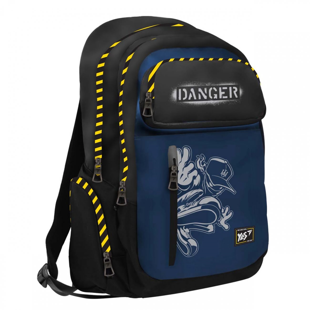 Рюкзак Danger, 1 відділення, 2 кишені, чорний/синій