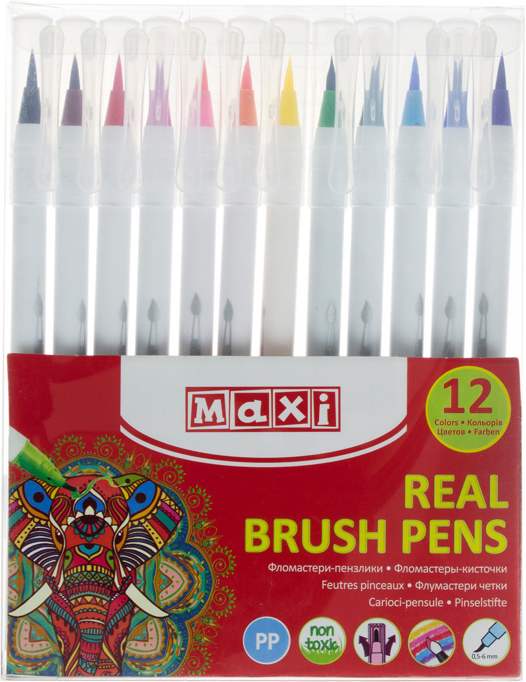 Фломастери-пензлики Maxi Real Brush 12 кольорів