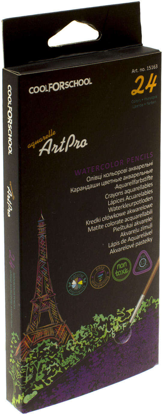 Олівці кольорові 24 кольори Cool For School ArtPro професійні, акварельні, трикутні