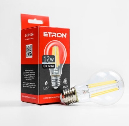 Лампа Filament Power прозоре скло LED 1-EFP-106 A60 12Вт 4200K Е27
