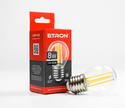 Лампа Filament Power прозоре скло LED 1-EFP-142 G45 8Вт 4200K Е27