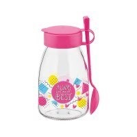 Банка стекло Renga Maya Pink 0,5 л для йогурта с ложкой и крышкой
