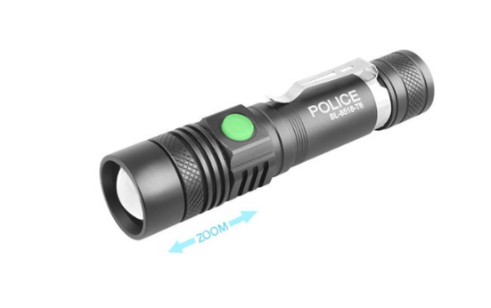 Фонарь на аккумуляторе металлический Police зарядное устройство от сети, USB zoom