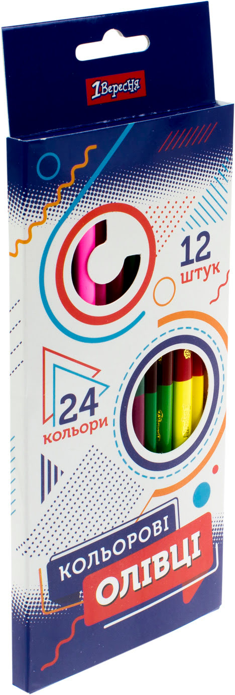 Олівці кольорові 24 кольори/12 шт 1 Вересня Geometry 290620