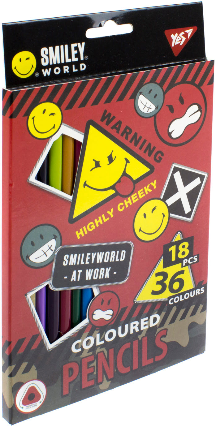 Олівці кольорові 36 кольорів/18 шт Smiley World хлопчик 290608